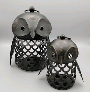 Vintage Jaclyn Smith Kmart Set Of 2 Metal Owl Outdoor Votive Candle Holders